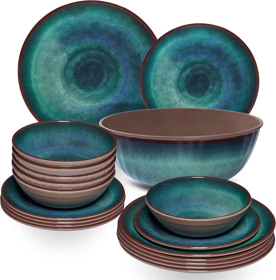 Melamine Mokken Set - Camping Bekers - Buitenactiviteiten - Stapelbaar Stoneware Look - 350 ml 6 Stuks - Groen — afbeelding 4