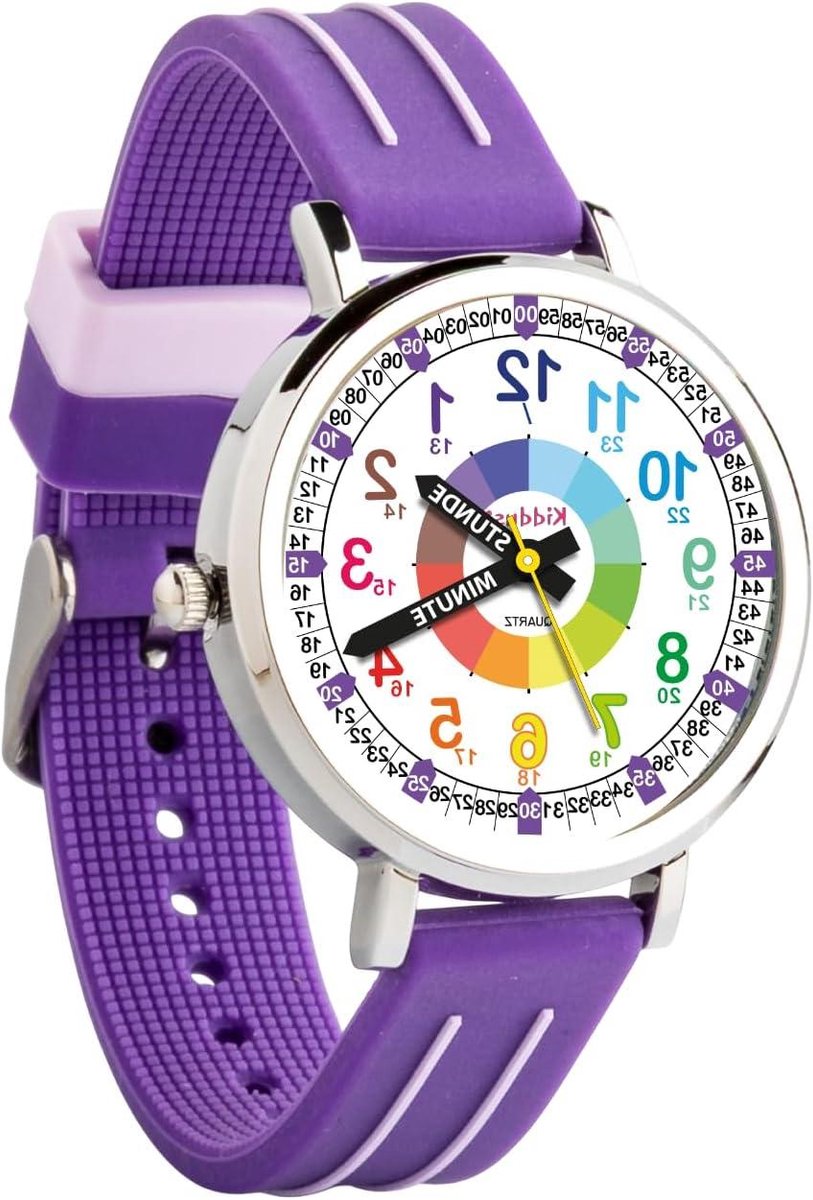 Kinder Horloge - Analoge Tijd Leren - Tijd Leren - Oefeningen Ingebouwd - 24cm Band - Blauw
