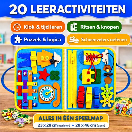 Joyage Montessori Activiteitenboek - Busy Board Montessori Speelgoed Boek - Sensorisch speelgoed 3 jaar Educatief speelgoed voor in de auto onderweg - Peuter speelgoed jongens speelgoed Meisjes speelgoed 2 jaar Kinderspeelgoed 1 jaar activiteitenbord