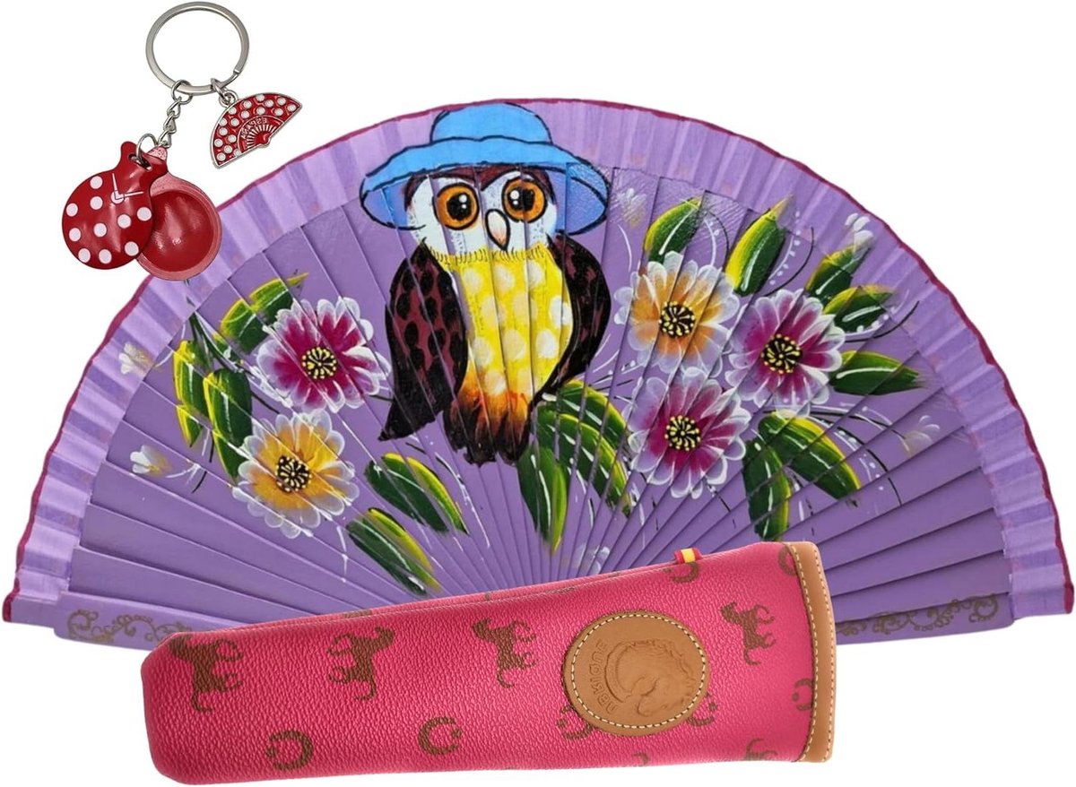 Houten Vouwenwaaiers - Decoratieve Waaiers - Feestelijke Accessoires - Handgeschilderde Bloemen - Met Hoes - Multicolor
