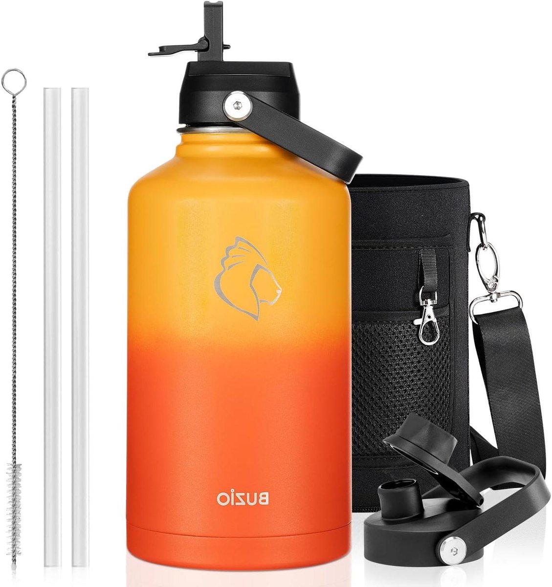Waterfles Isoleerfles - Drinkfles Halve Gallon - Sporten en Buiten - 36 Uur Koud - 1893 ml - Geel Oranje