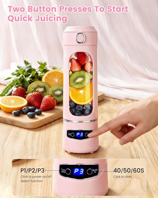 20Oz 600ml Grote Inhoud - Persoonlijke Draagbare Blender - Hoog Vermogen Draadloos - Voor Smoothies & Shakes - Roze — afbeelding 2