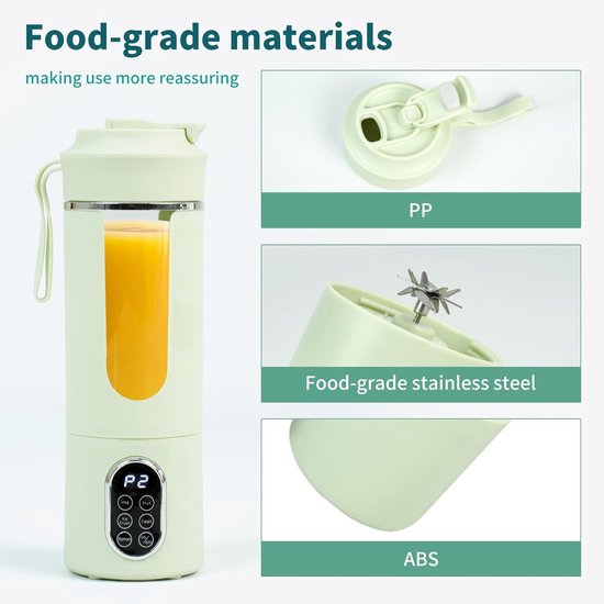 530ML - Draagbare Blender - Mini Elektrische USB Sapmachine - Automatische Reiniging - Persoonlijk voor Smoothies en Shakes - Groen van Merkloos — afbeelding 2