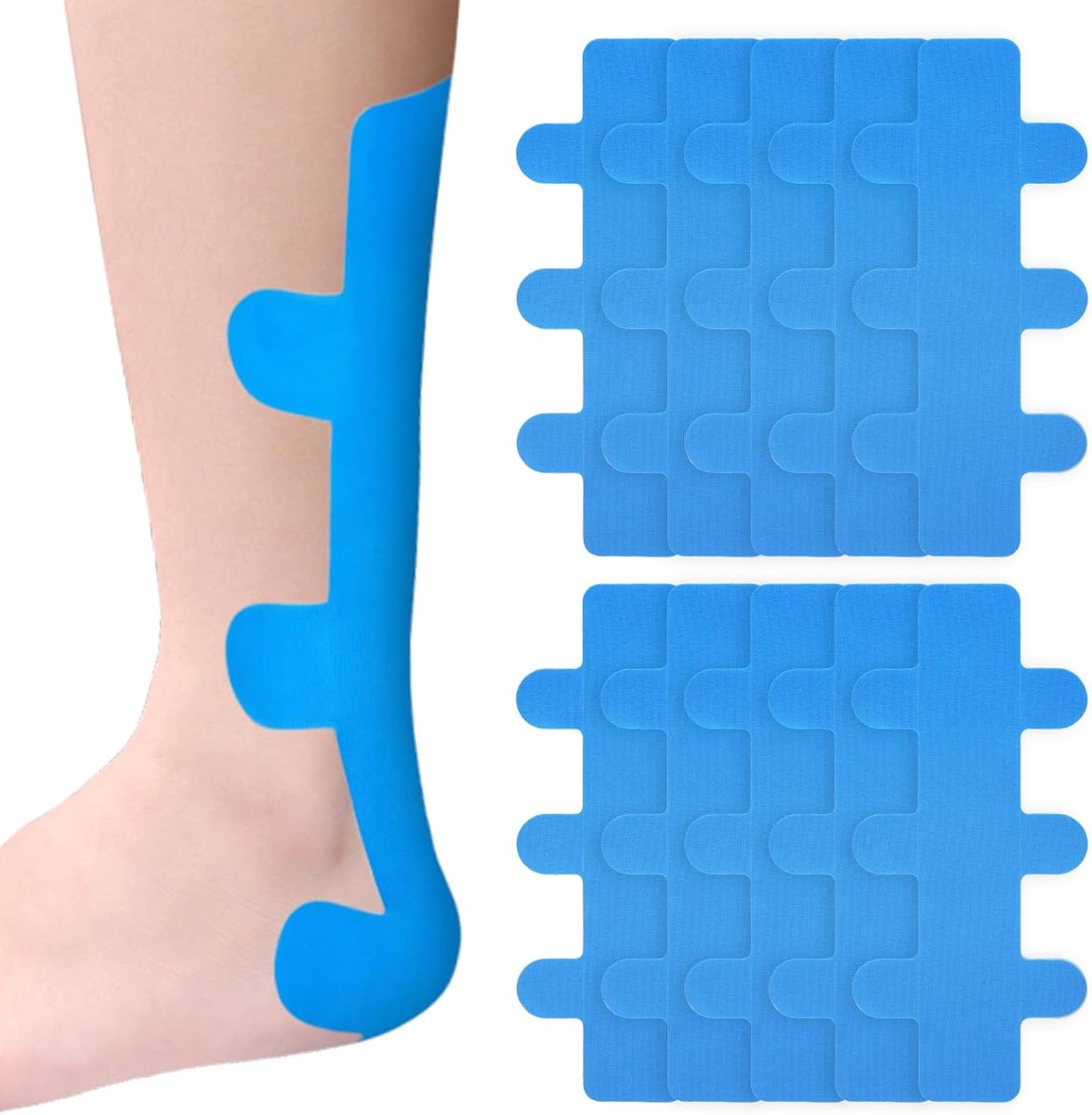 Kinesiotapes voor achillespees, 10 stuks, voorgesneden, voorgesneden, achillespees, huidvriendelijk, voorgesneden kinesiotapes voor hielpees, voorgesneden sporttape voor spieren
