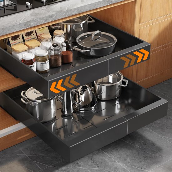 Tiroir Posity – Organisateur d'armoires de cuisine – Organisateur d'armoires/tiroirs d'évier – Coulissant et réglable (38-52 cm) – Télescopique – Zwart