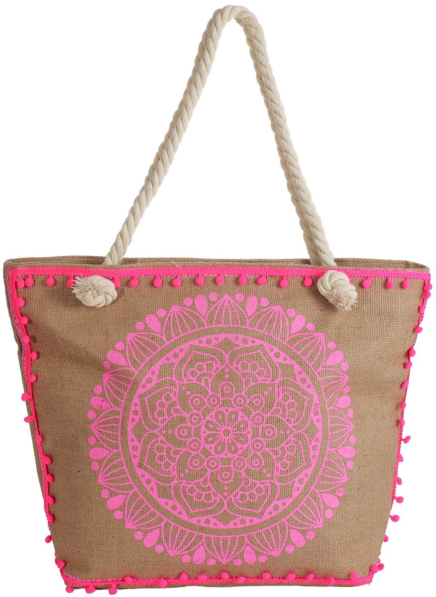 Ultiluxe® Strandtas met Mandala - Schoudertas voor Dames - Grote Shopper - 50 x 38 x 16 cm - Damestas - Roze/beige