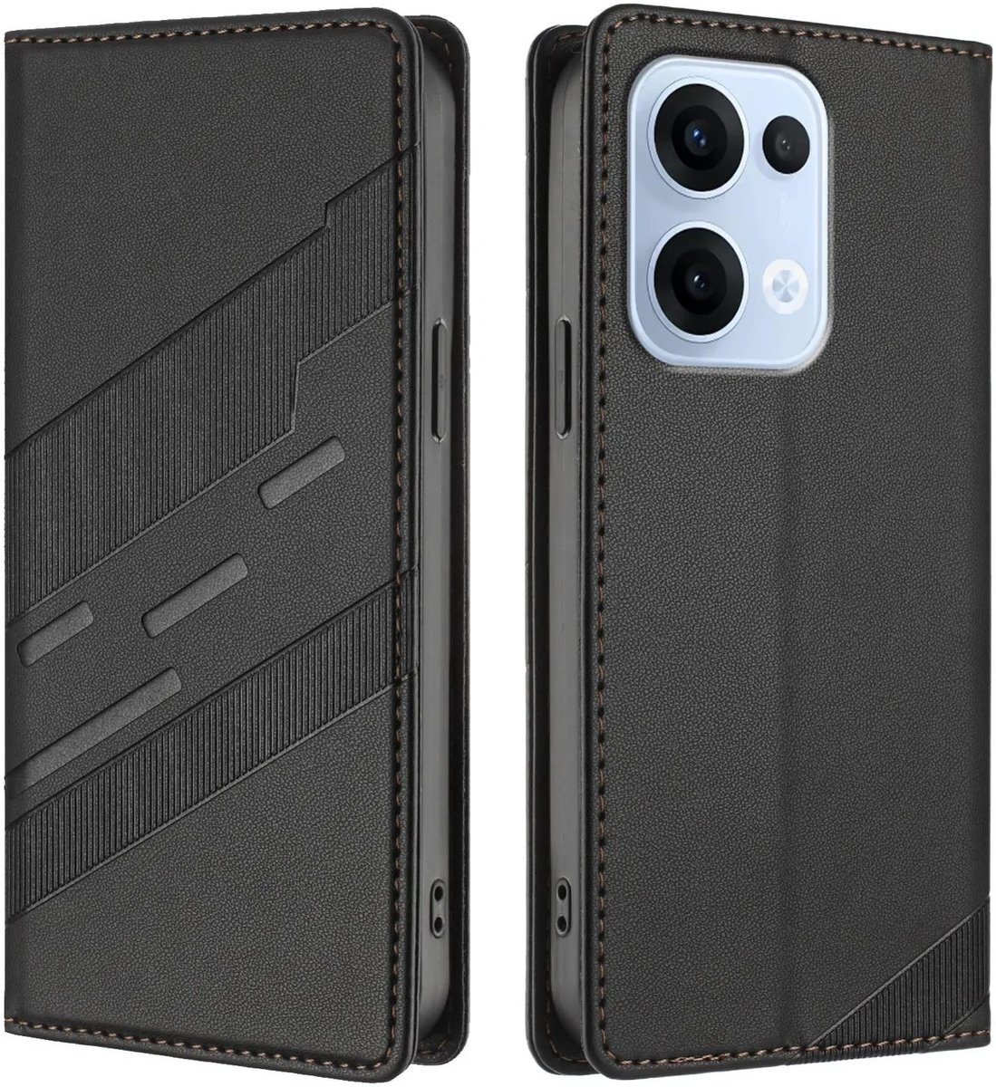 Hoesje geschikt voor Oppo Reno13 - Phonesta Embossed Lines Book Wallet Case - Zwart