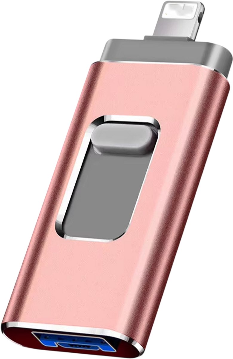 USB Flash Drive 128GB USB 3.0 Geheugenstick – Externe Opslag, geschikt voor iPhone, Telefoon, Android, Type-C & Windows 4-in-1 USB Stick - Roze