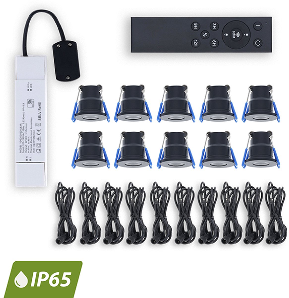 OutLedTL | LED Veranda inbouwspot | Ø28mm | 3 W | Dimbaar - Zwart | Bundel 10 Stuks | 2700K - Warm wit