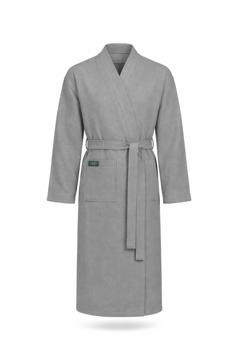 Sauna badjas wafel - LOUVE PARIS - unisex kimono badjas wafelstructuur - 100% Biologisch katoen - Hammam - SPA - kimono - wafel badjas dames - wafel badjas heren - Grijs - Maat S
