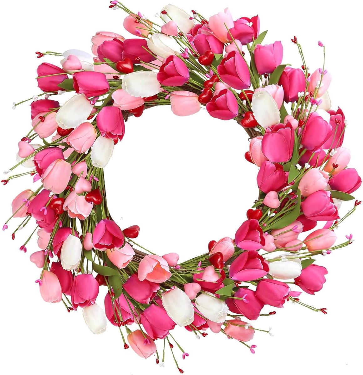 Tulpenkrans Voordeur - Lentekrans Zomerkrans - Decoratie Binnen Buiten - Natuurlijke Wijns