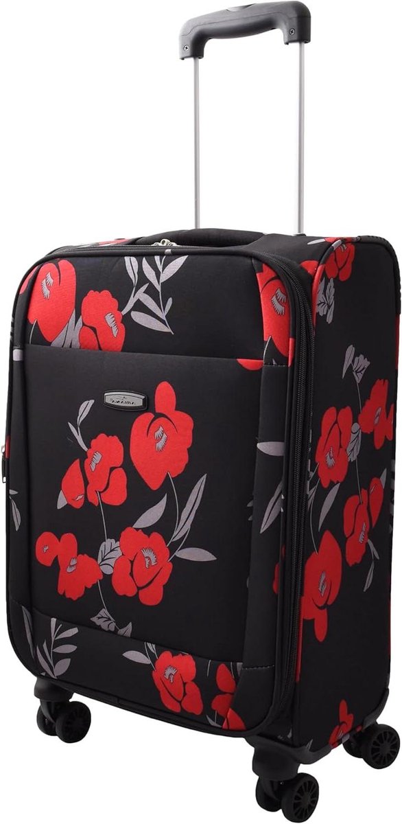 Reiskoffer Bloem - Handbagage Koffer - Vakantie Reizen - 20% Uitbreidbaar - 55x37x24 cm - Zwart