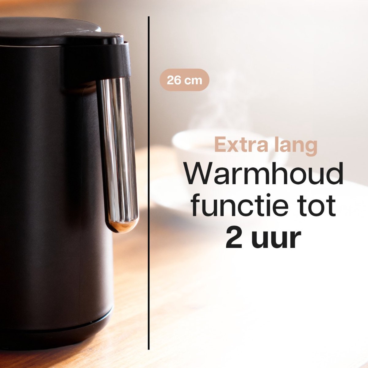 HomeShift® Waterkoker met Temperatuurregeling - Warmhoudfunctie - Dubbelwandig - Elektrisch - 1,7 Liter - 2200W - Zwart – foto 6