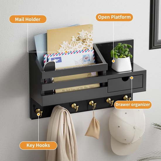 Seals Rack And Key Rack Key Rack, Key Rack with 6 Hooks and Storage Drawer, Wall Key Hooks ...