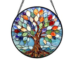 PromoHome Acryl decoratie Levensboom met kristallen, kleurrijke raamhanger voor interieur