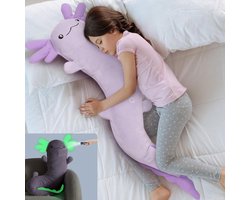 MorisMos Axolotl Knuffeldier, 122 cm lang, XXL-kussen, verjaardagscadeau voor kinderen en baby's, paars