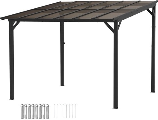 Luxe Pergola - Prieel - Paviljoen met Waterdicht Dak - Tuinpergola - Overkapping - Terrasoverkapping - UV-bestendig - 3 x 3 m - Terrasoverkapping – Tuinpaviljoen Buiten - voor Terras, Tuin, Balkon - Donkergrijs