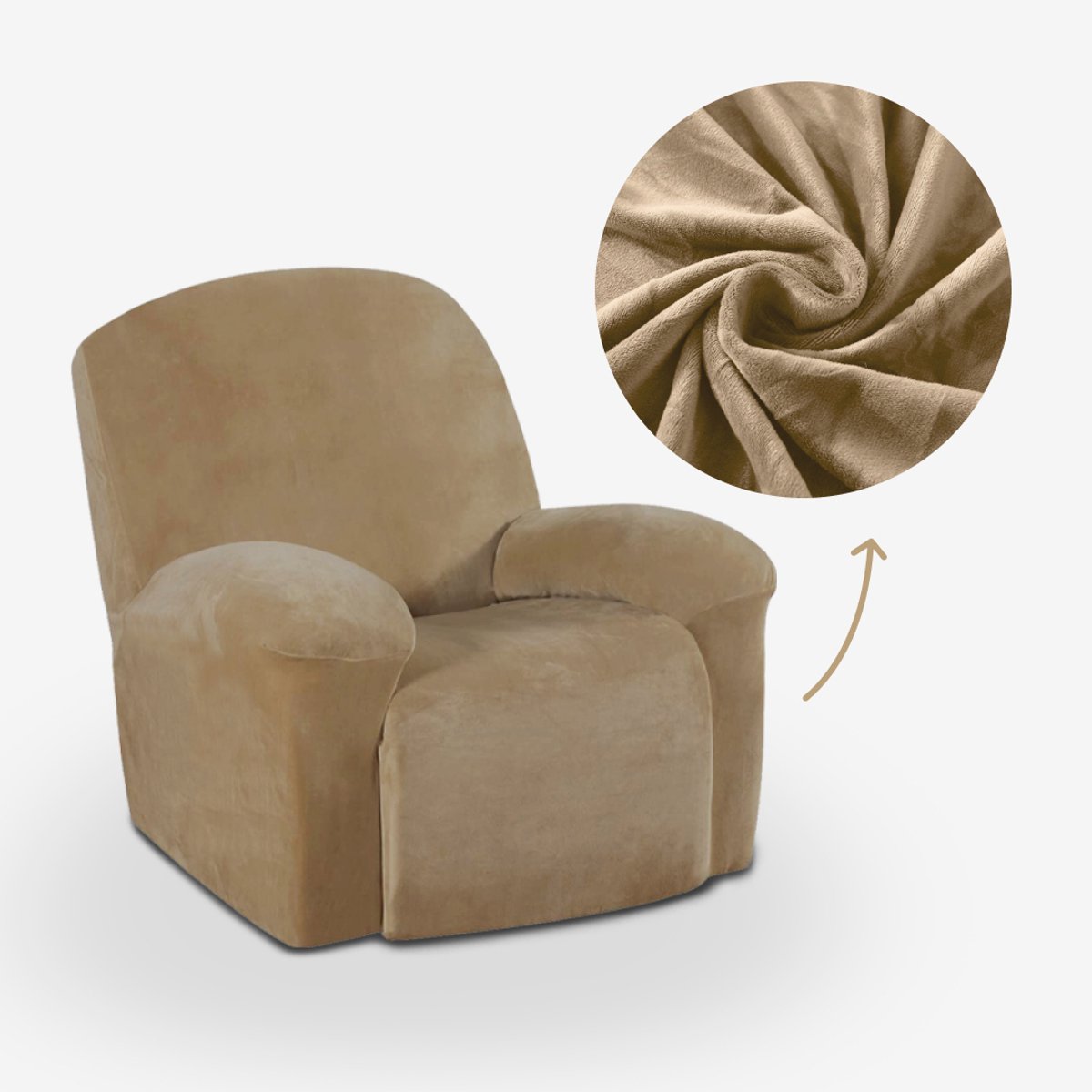 BankhoesDiscounter Velvet Recliner Fauteuil Hoes – Relaxzetel – M1 (60-95cm) – Camel – Relax Sofa Hoes – Bank Beschermer – Zetel hoes