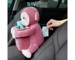 Pluche Tissue Box - Hanger Opberger - Auto Interieur - Met Opbergvak - 30cm - Roze