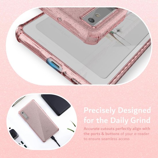 eReader Beschermhoes - Hoesje E-reader - Apparaat Beschermen - Schokabsorberend TPU - 6.1 inch - Roze Glitter — afbeelding 4