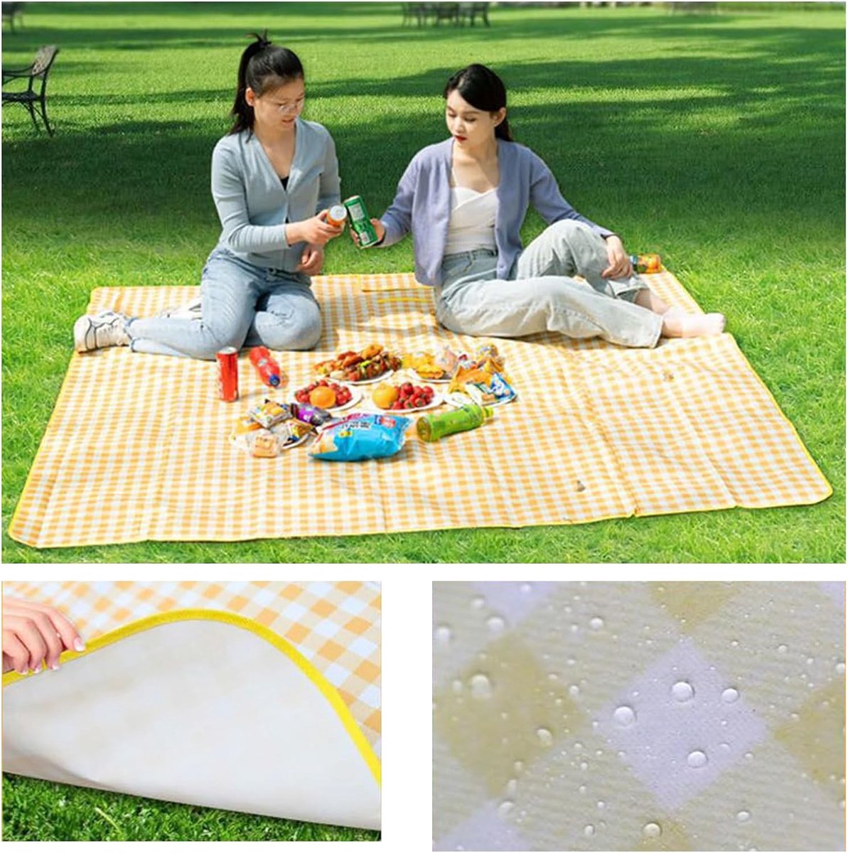Picknickkleed waterdicht 200 x 200 cm - opvouwbaar buitenkleed voor 5-6 personen, licht en draagbaar voor park, strand en camping - geel — cadeau in Sport & Outdoor - foto 7