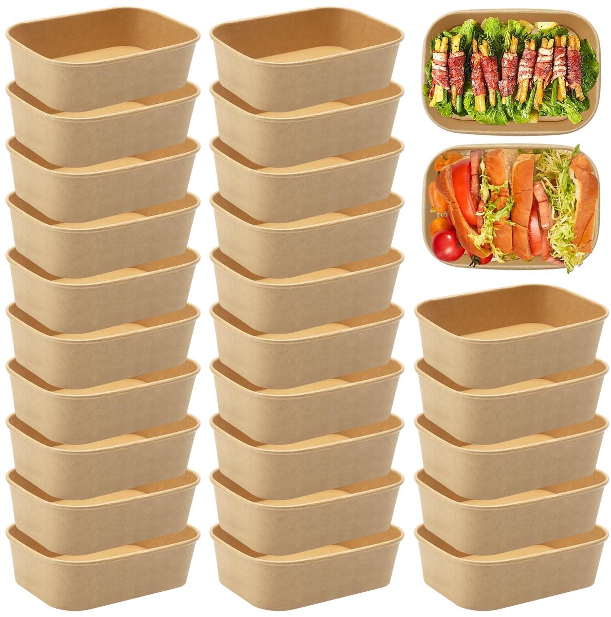 HENGBIRD 25 Stuks Herbruikbare Kraft Papieren Dozen - Water- en Vetbestendig 500ml