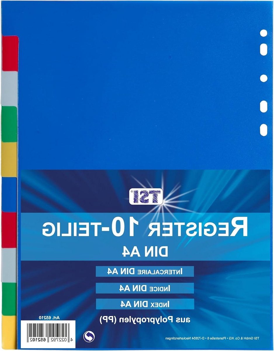 TSI 65210 plastic register PP 10-delig, kleurrijke tabbladen