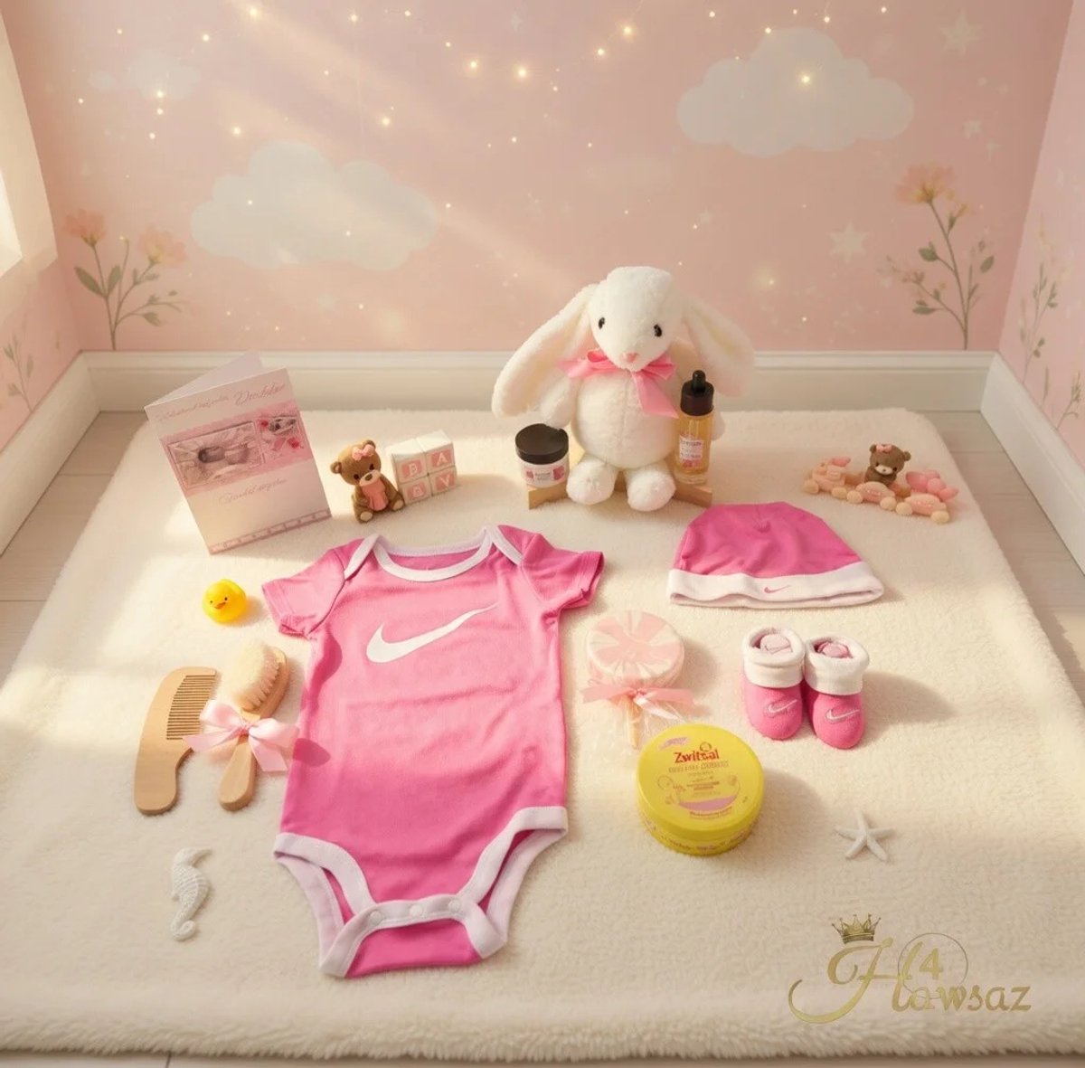 Luxe Baby & Mama Cadeaubox - Hawsaz.nl cadeau - Babygeschenksets - Geboortecadeau - babyshower - Babyset- Babykado - Babygeschenk - Baby knuffel - Babyverzorging - Babykleding- Zwitsal - Baby Nike – foto 4