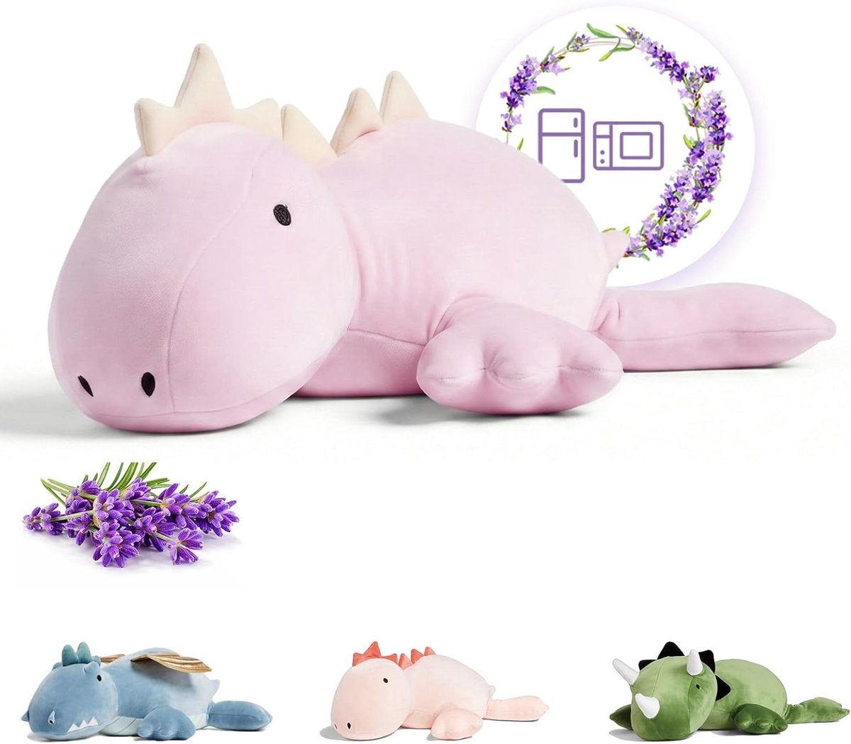 Verwarmingskussen Pluche - Dinosaurus Knuffel - Spierontspanning Warmte - Lavendel Geur Kralen - 40 cm Lengte - Paars