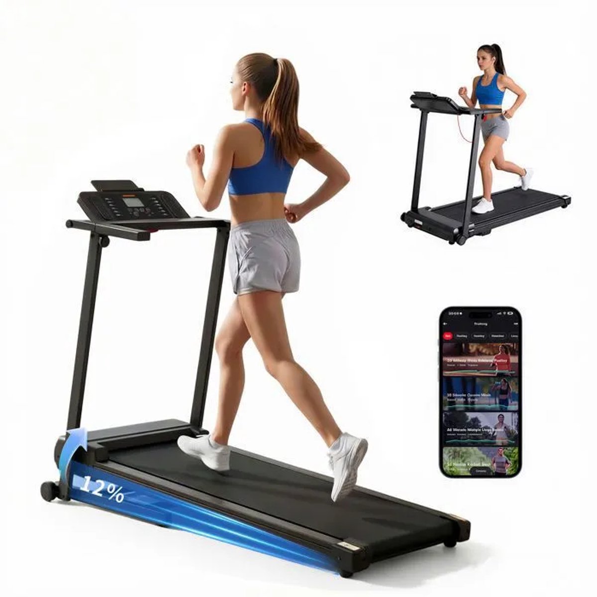 Formill X2NC Loopband Inklapbaar - Wandelband - Extra Krachtige 2,5 PK Motor - 1–12 km/u - Met 12% Helling - Met APP - Tablet-/telefoonhouder - Loopoppervlak 100×38 cm - Max Belasting 120 kg