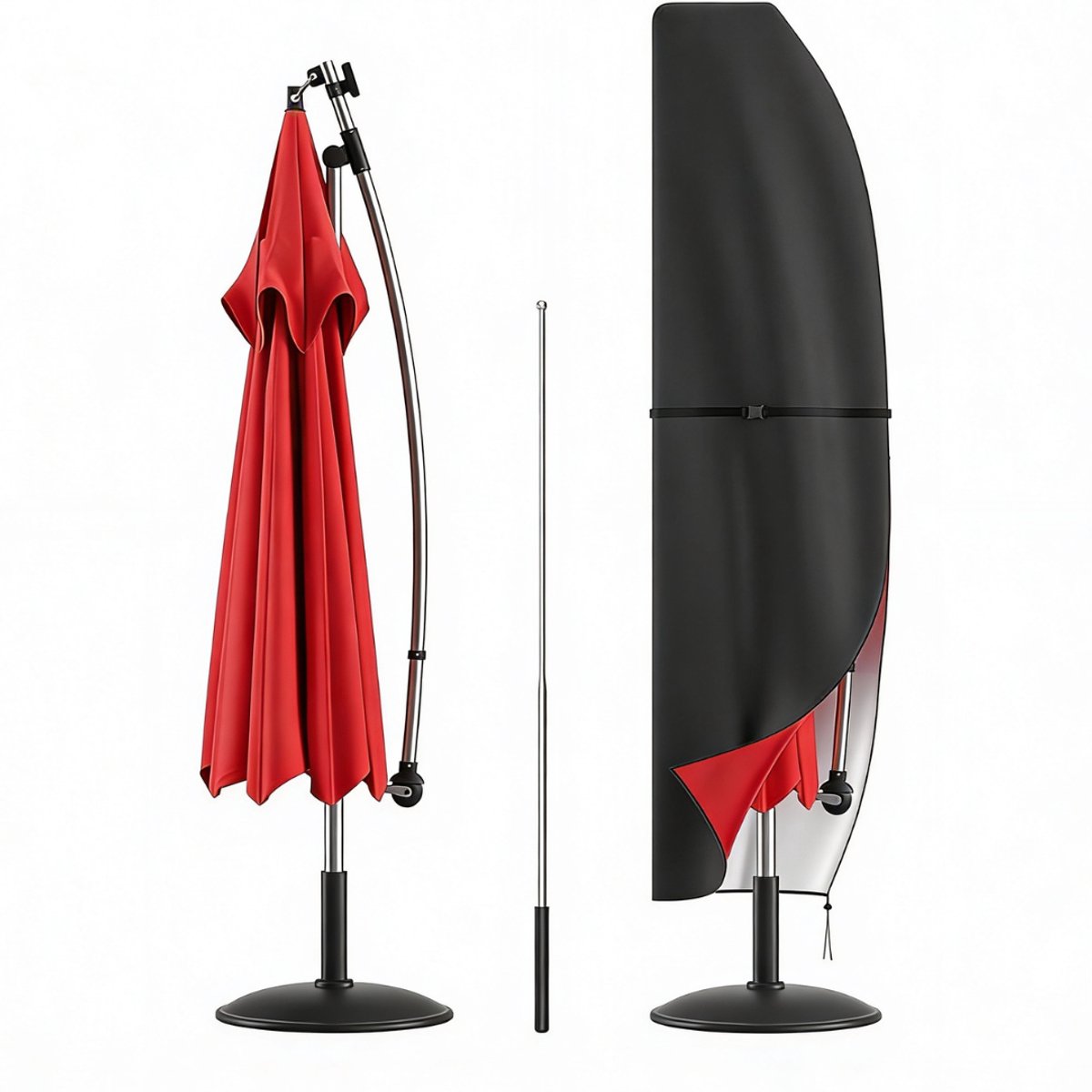 Parasolhoes Waterdicht en Weerbestendig – Beschermhoes Voor Zweefparasol Met Rits en Trekkoord Voor Stevige Sluiting – Parasolhoes Duurzaam Zwart Design | Incl. Handige Stok Voor Eenvoudig Plaatsen