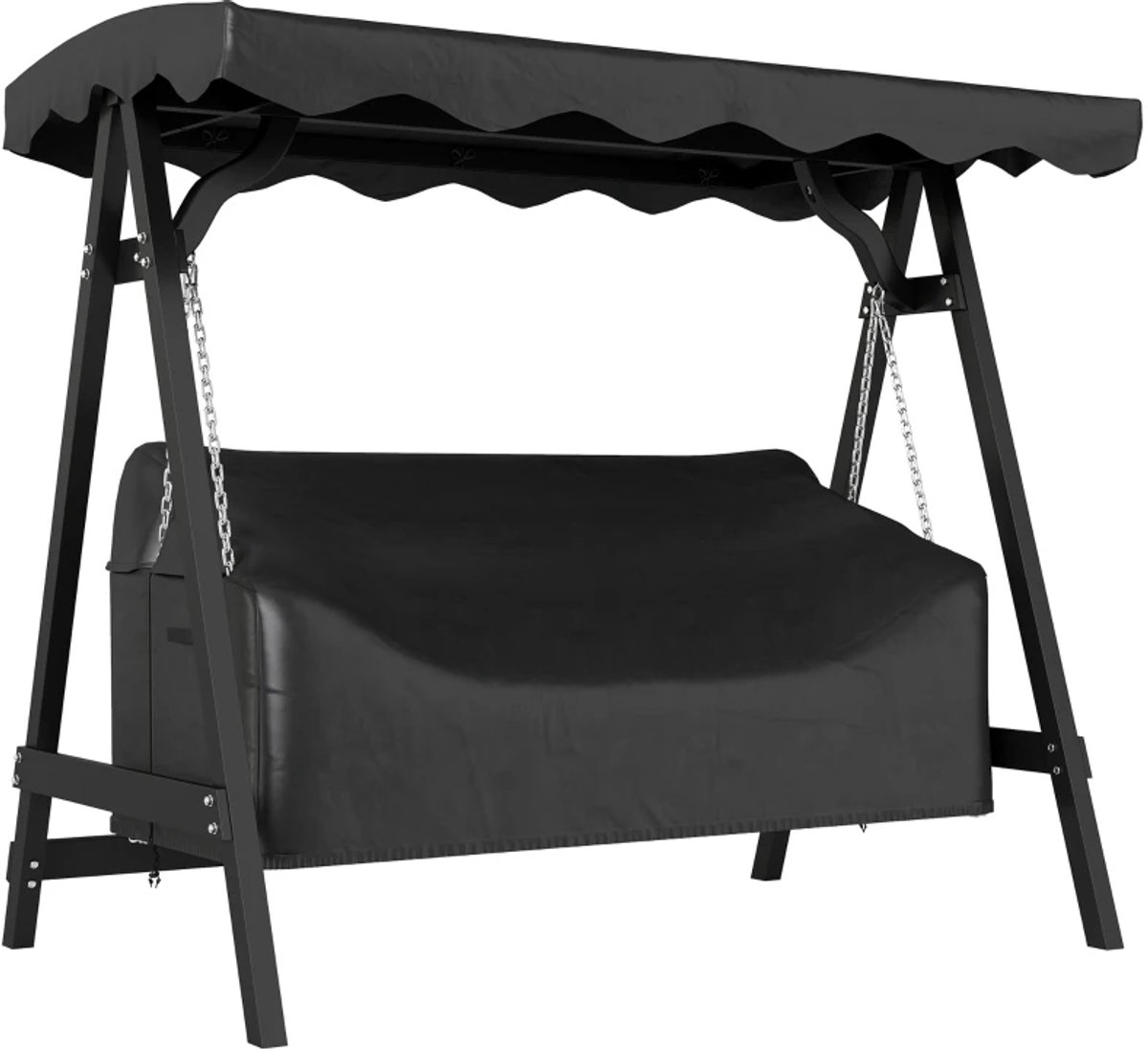 ZYLARO Hollywood Schommelhoes - Beschermhoes voor 3-zits Tuinschommel - Waterdicht, Winddicht & UV-bestendig- voor Schommelbank, Tuinstoelen - Tuin, Terras, Balkon - 185 x 76 x 81 cm - Zwart