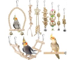 Vogel Speelgoed - Set van 9 Vogel speelgoed schommel hout - Vogel Speeltjes - voorkomt verveling en stress - Vogel Schommel - Vogelkooi Accessoires - voor papegaaien, zoals schommels, kauwspeeltjes, staande zitstokken, hangmatten en klimladders