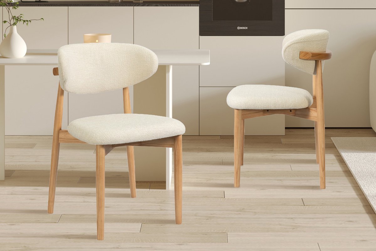 Rousseau Stoelen 'Clara' Essenhout Naturel Stof Ote Beige kleur - H 80 x B 50 x D 56 cm