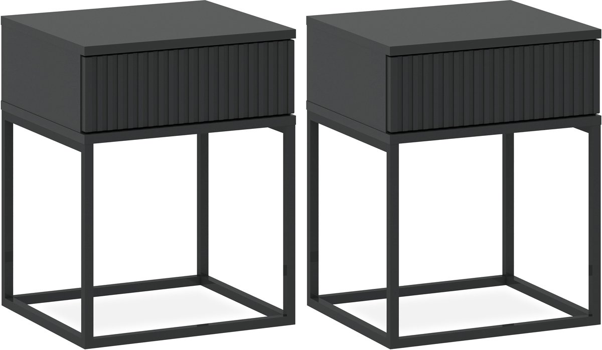 KONSIMO® RECTUS Nachtkastje Set van 2 - met lade - Bijzettafeltjes (2 stuks) - Antraciet - 40x52x39 cm