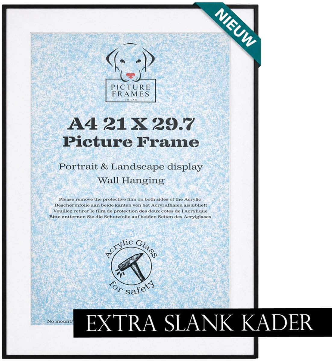 Fotolijst A4 (21x29,7) cm - Zwart Mat - Aluminium kader inclusief passe-partout - 8mm profielbreedte - Fotokader - Wissellijst - Posterlijst - Picture Frame UK