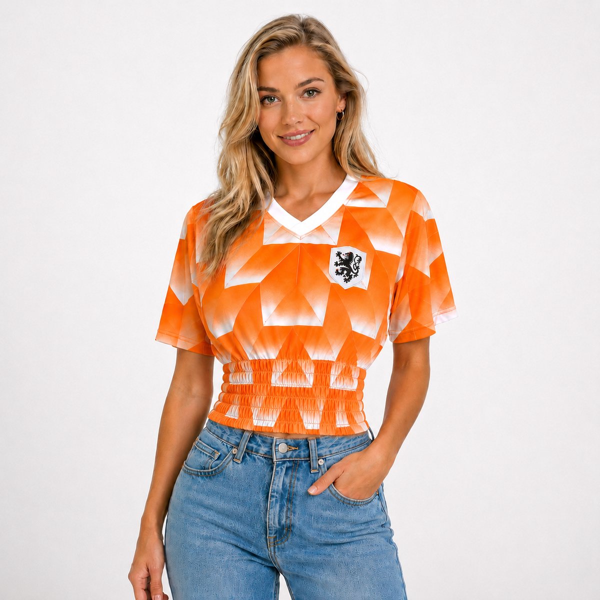 Nederlands Elftal Shirt Dames - Retro Oranje WK 2026 Voetbalshirt - Custom: Shirred & Cropped - Ruched Geplooid | Maat L