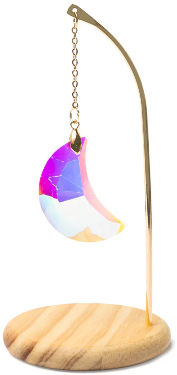 Phoenix Import Mani Bhadra Suncatcher op houten voet maan – ± 17 cm x 17 cm roze
