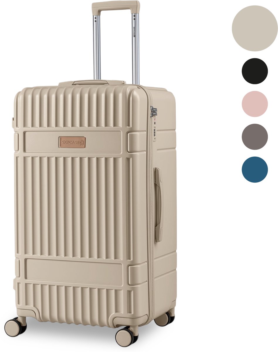 SKYCASES Trunk Reiskoffer – Classic Heritage – Extra Grote Koffer – 110L – TSA Slot – Lichtgewicht Trolley – 78x44x36 cm – Trunk Rolkoffer – Spinner Wielen – Beige