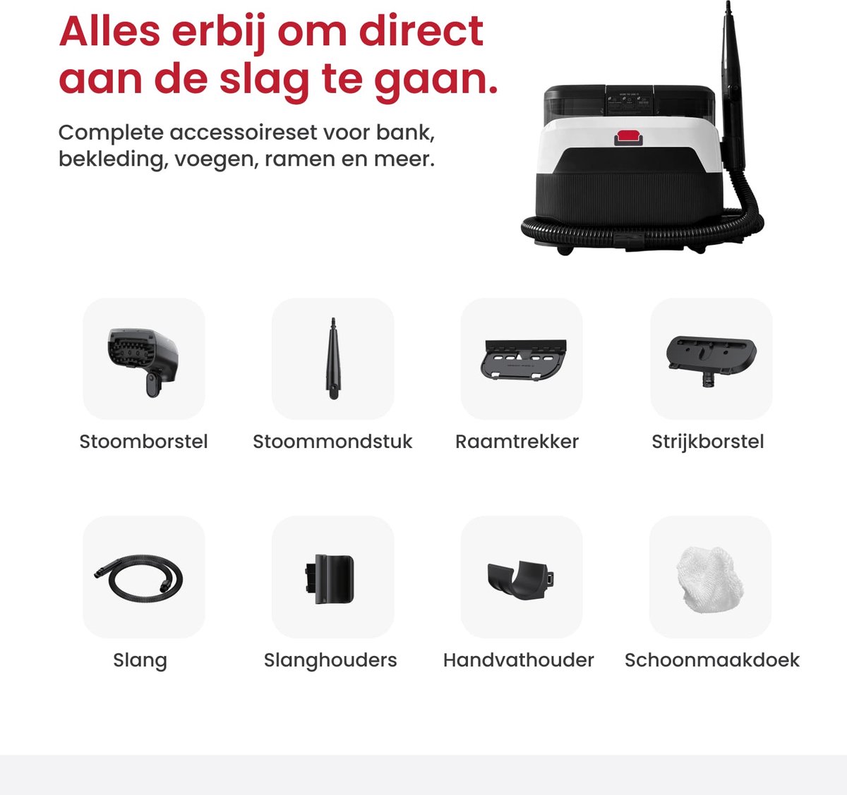 LuxeSteam 6-in-1 Vlekkenreiniger & 100℃ Stoomreiniger – Met Slimme zuigfunctie, wielen, Dubbel Tanksysteem, Verwarmingsfunctie & Zelfreinigend – Vlekkenreiniger voor Bank, Vloer, Auto & Tapijt (Tapijtreiniger) – Inclusief 8 accessoires thumbnail 5