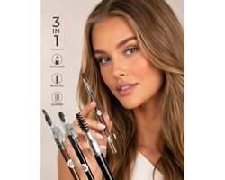 3 in 1 Wenkbrauw potlood met puntenslijper en Borstel - Origeen Waterproof eyebrow pencil with sharpener & Brush ( Donker bruin / Dark brown )