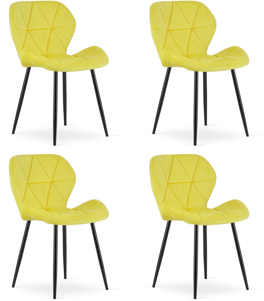 Set van 4 eetkamerstoelen MANGO - Fluweel geel - Zwarte metalen poten - Modern design