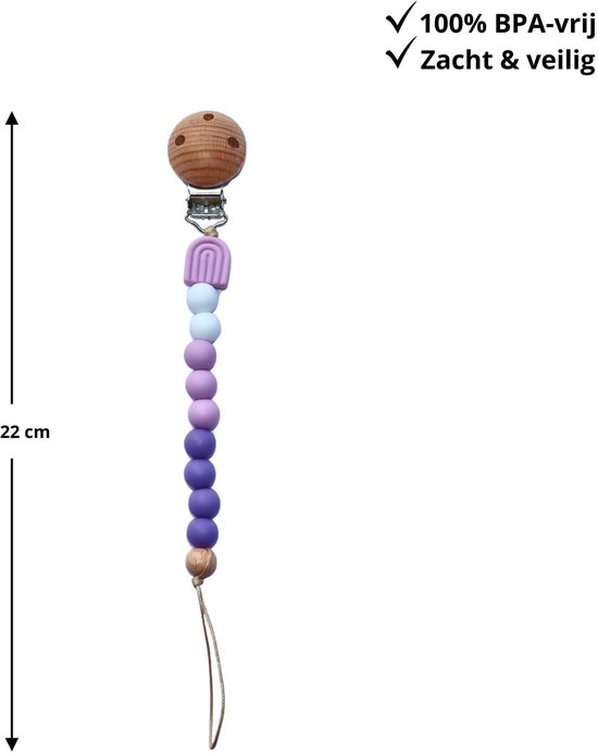 Zibbi Siliconen Bijtring & Speenkoord Set - 3-delig - BPA-vrij - Baby Bijtring - Speenkoord - Baby Cadeau - Soft Lila - 0+ maanden van Zibbi — afbeelding 5
