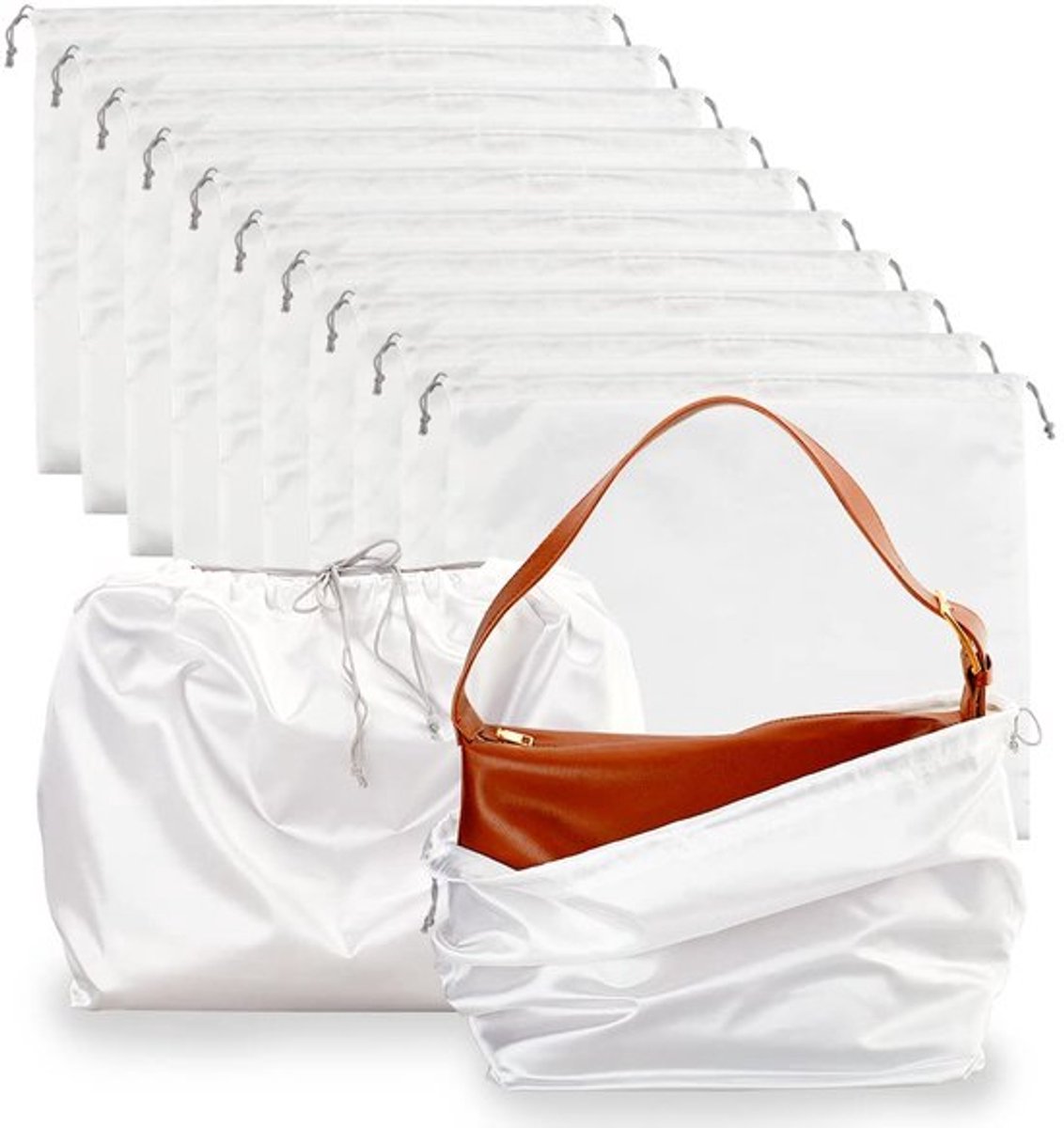 12 Stuks Drawstring Tas - 40x51 cm Wit - Grote Imitatie Zijden Opbergzakken voor Kleding en Sieraden