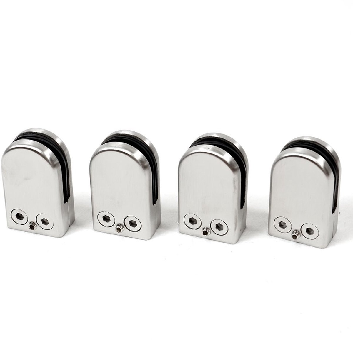 Dailygoods - Rvs Glashouder - 4 Stuks - Duurzaam - Zilver - Geschikt voor 6-8mm Glas - Voor Montage op Vlakke Objecten - Stijlvol Design
