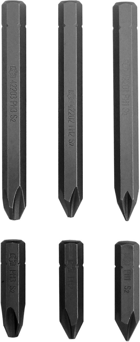 Dailygoods - 6-delige Schroevendraaierset - Impact Schroevendraaiers - S2 Staal - Hex Shank - PH1 PH2 PH3 - Handgereedschap voor Klussen - Professione