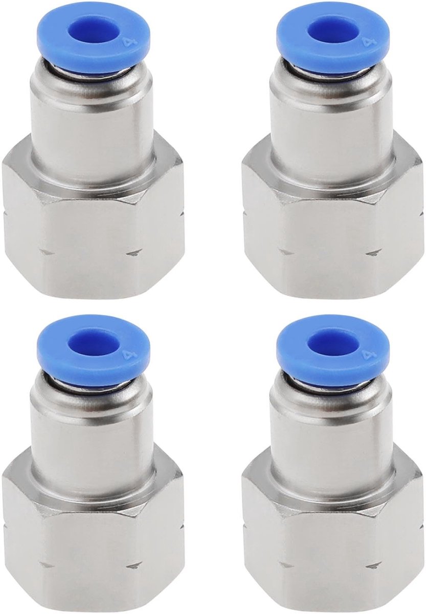 Dailygoods - Pneumatische Connectoradapter - 4 stuks - Push-fit luchtfittingen - 4 mm buis - 1/8 - Vrouwelijke draad - Geschikt voor luchtleidingen