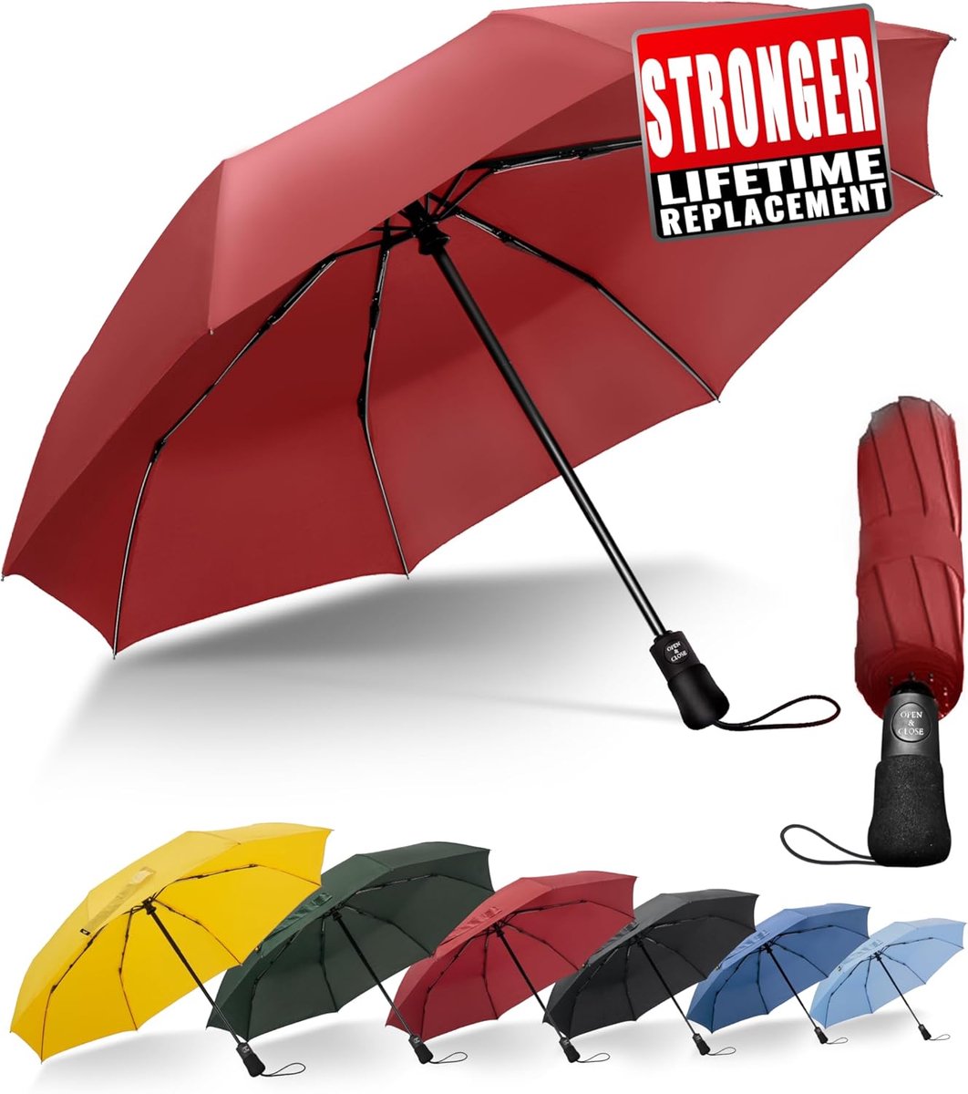 Automatisch Zakparaplu - 106 cm - 8 Ribs - Mini Paraplu - Reisparaplu Klein - Compacte Paraplu - Opvouwbaar - Windbestendig - Lichtgewicht - UV-Bescherming - Rood - van Imperatoris