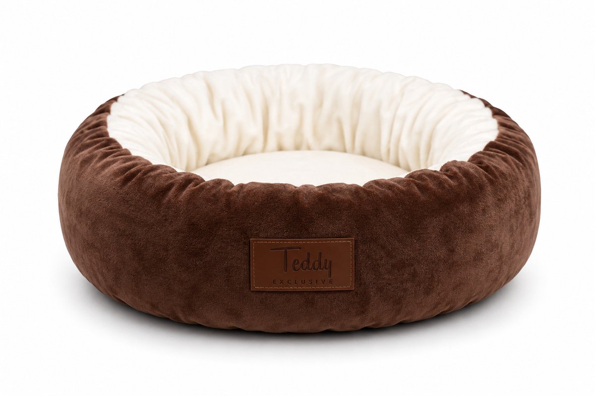 Teddy Exclusive - Kattenmand Cleo Rond – Ø40xH12 cm – Zacht Pluche Kattenkussen – Bruin – Comfortabel Kattenbed