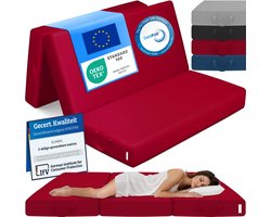 ELONEO Opvouwbaar Matras - 3-Delig Vouwmatras, Extra Dik 15 cm Schuim, Wasbaar en Draagbaar Logeermatras voor Volwassenen, Tweepersoonsbed (Rood, 120 x 195 x 15 cm)